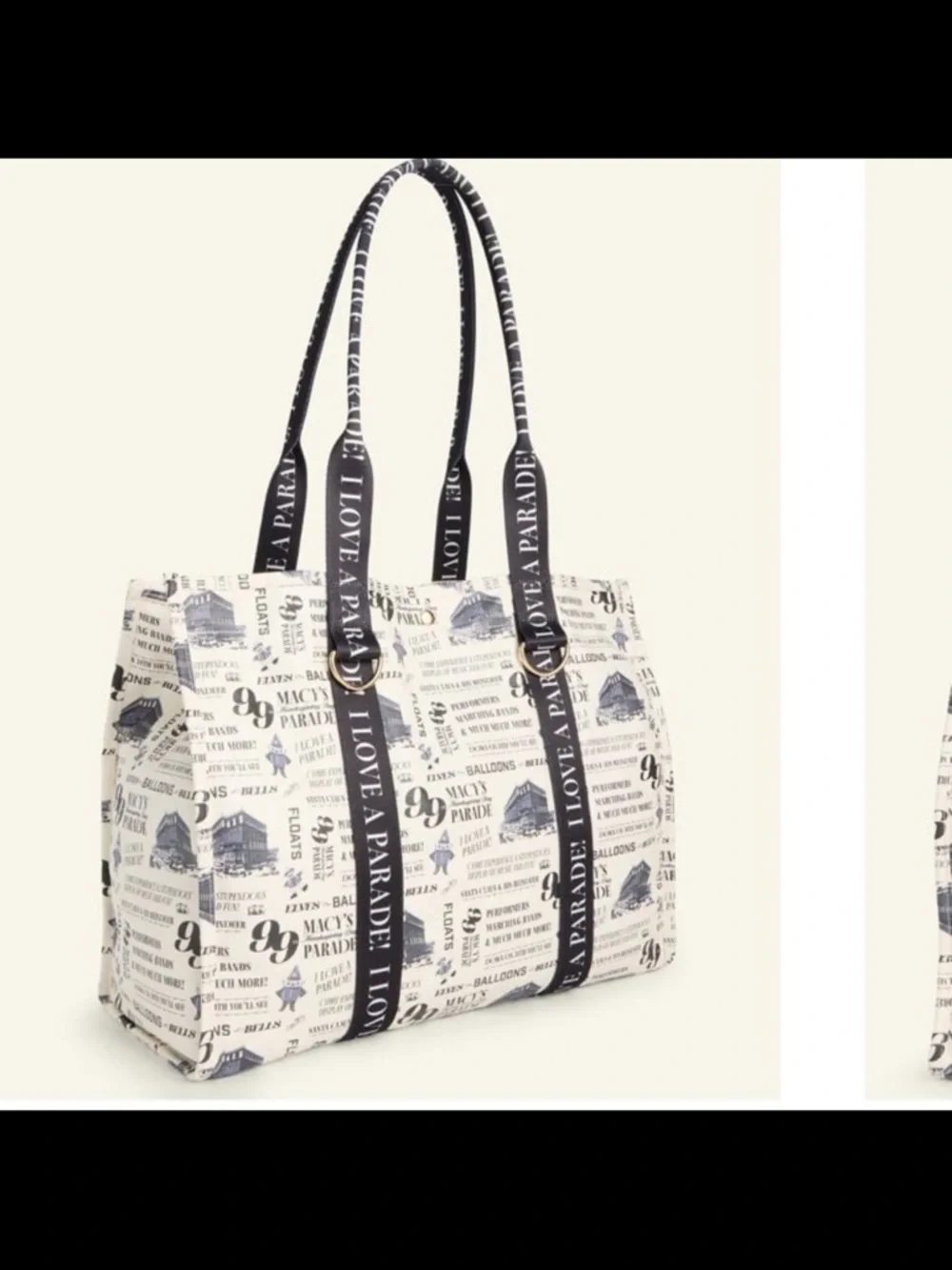 Macy's Cream Printed Tote with Black Logo Straps